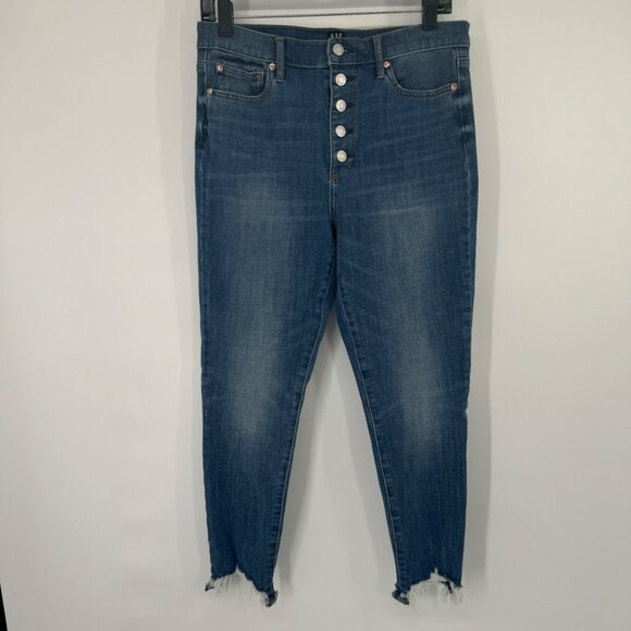 Gap womens High-Rise Button-Fly Ankle true Skinny Jeans Distressed Hem size 30 - Picture 11 of 11